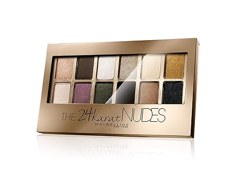 Maybelline The 24 Karat Nudes Palette, Lidschattenpalette, 12 perfekt aufeinander abgestimmte Farbnuancen, mit metallischem S