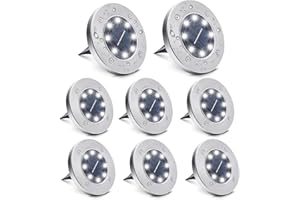 Yooumoga 8 Pack White Solar Ground Lights, 8 LED Waterproof In-Ground Lights Solar Outdoor Landscape Lighting for Lawn, Garden, Patio, Pathway, Yard, Deck, Driveway, Walkway