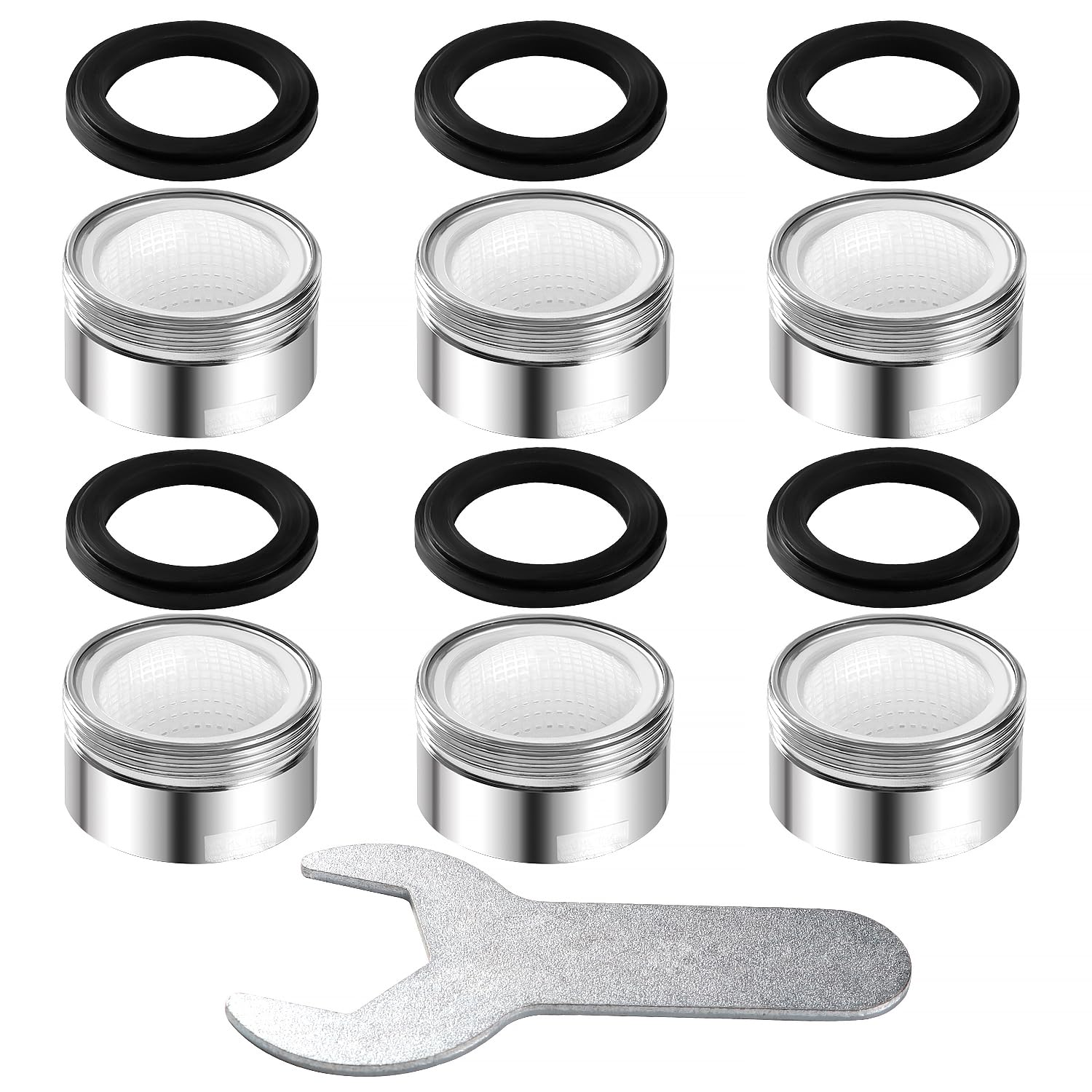 YIXISI 6 Pack Faucet Aerator M28, with Spanner and 6 Rubber Gaskets, Male Faucet Tap Aerators Nozzle, Stainless Steel and ABS Filter