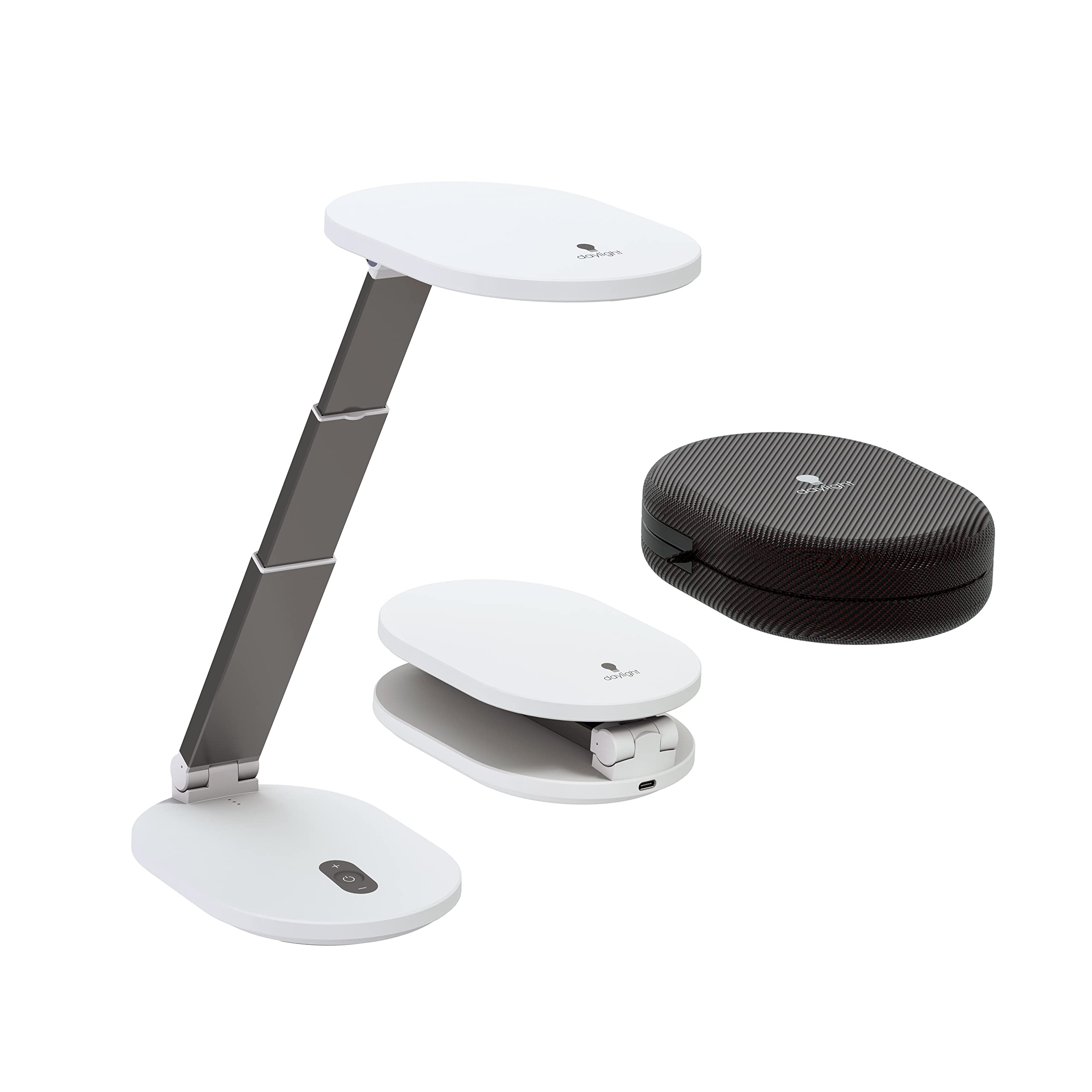 Daylight Foldi Go: Rechargeable 6,000K LED Desk Lamp with 4 Brightness Levels & Adjustable Arm - Compact & Portable with Carry Case (Perfect for Home, Office, or Travel), White