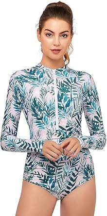 Axesea Womens Rash Guard Long Sleeve One Piece Swimsuit Ruched Zip Bathing Suit At Amazon Women S Clothing Store