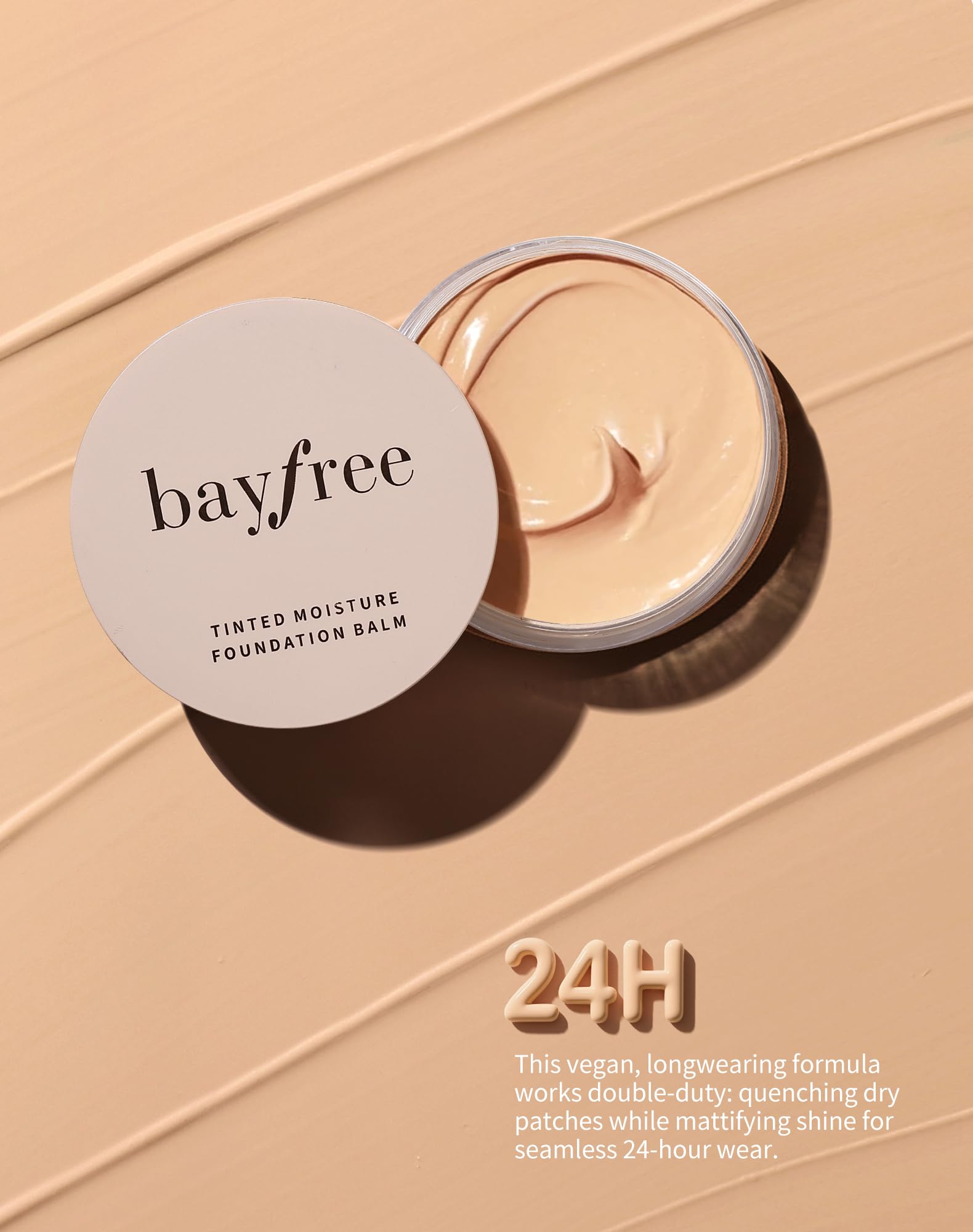 bayfree Tinted Moisture Foundation Balm, All-Day Wear Full Coverage Foundation, Hydrating & Weightless, Sweatproof & Humidity-Resistant, Buildable Natural Finish, Vegan Korean Makeup