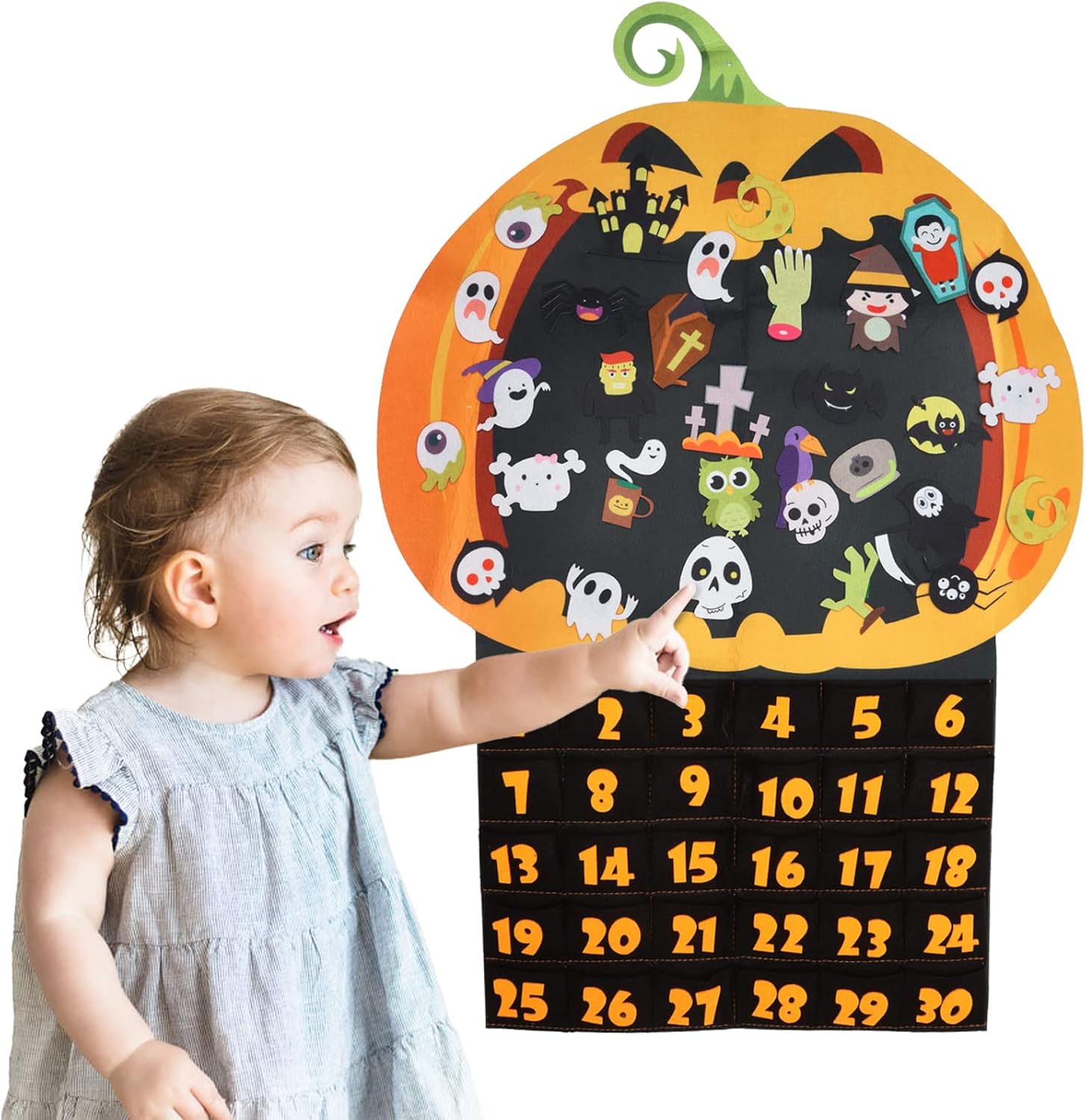 Advent Calendars - 2023 Halloween Advent Calendar Halloween Countdown Calendar with 30pcs Ornaments Set,Hanging Halloween Decoration Pumpkin Theme Party Favors for Kids