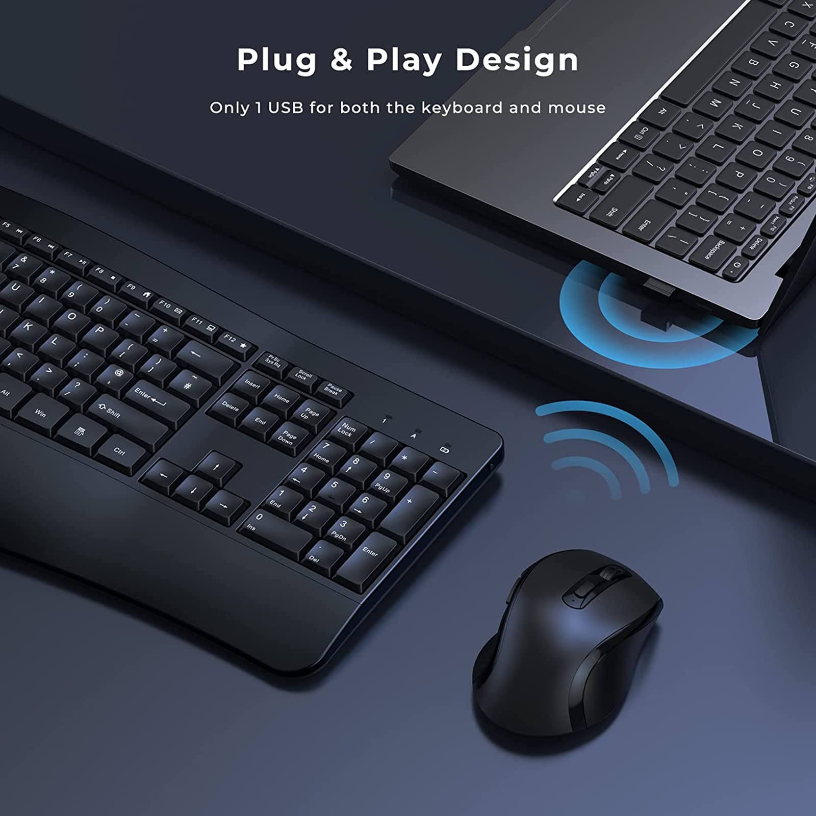 Mua Wireless Keyboard and Mouse Set Ergonomic, Full Size Keyboard with ...