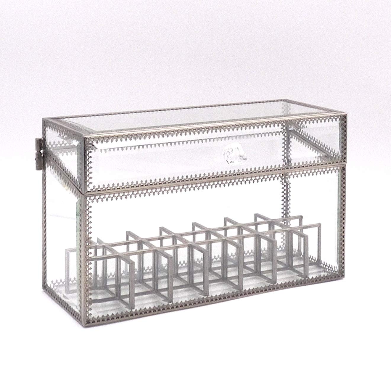 JC MAN Lipstick Holder Glass Makeup Lipstick Organizer Display Case with Removable Dividers 21 spaces