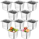 Thenshop 10 Pack Hotel Pans Stainless Steel Steam Table Food Pan Commercial Metal Food Catering Tray Anti Jam for Hotel Restaurant Buffet Party Supplies (Standard,1/6 Size 6 Inch Deep)