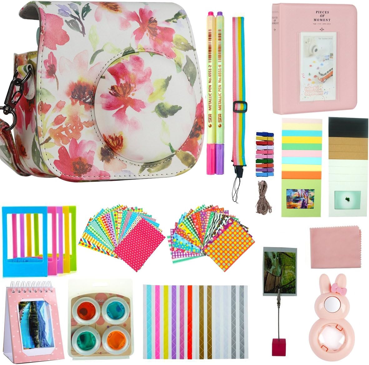 Anter 17 in 1 Instax Mini 9 Mini 8 Mini 8+ Accessories for Fujifilm Instax Instant Film Camera (Pink flower A)Anter 17 in 1 Mini 9 Accessories Compatible for Fujifilm Instax Mini 9 Instant Film Camera