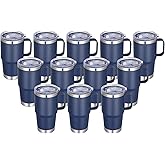 Abbrevi 20 oz Stainless Steel Tumbler with Handle Bulk Metal Insulated Tumblers Travel Coffee Mug with Handle Double Wall Tumbler Cup with Lid and Straw, Navy 12 Pack