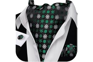 Barry.Wang Mens Chiristmas Ascot Tie Set Cravat Scarf Self Neckties Pocket Square Cufflinks Dress Xmas Party Holiday Festival