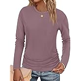 Tankaneo Womens T-Shirts Summer Long Sleeve 2025 Crew Neck Blouse Dressy Casual Ruched Slim Fit Trendy Tops