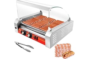 VEXON 1670W 11-Roller Hot Dog Machine，Holds 30 Hot Dogs，Non-Stick & Stainless Steel，for Parties, Events & Food Stalls