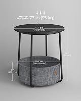 VASAGLE Round Side Table with Fabric Basket Ebony Black Slate Grey LET223B01 view 4