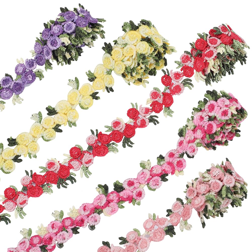 GORGECRAFT 5 Colors Flower Trim Ribbon 5 Yards Floral DIY Lace Applique Sewing Craft 7/8 Inch Rose Lace Edge Trim Decorating Embroidered Polyester for Wedding Dresses Embellishment DIY Party Decor