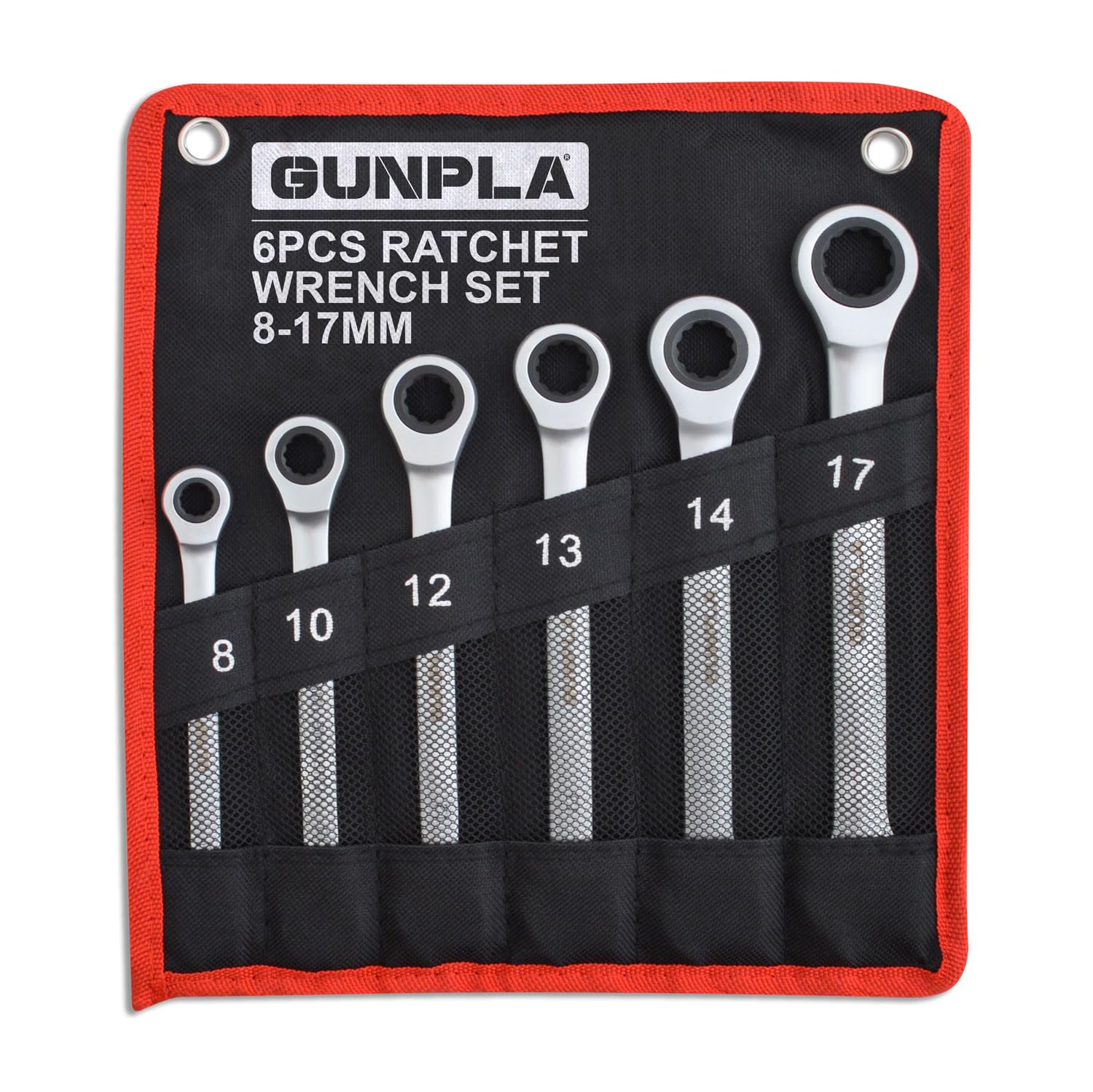Gunpla 6pcs Ratchet Wrench Set 8-17mm Metric Ratcheting Combination Spanner Kit Durable Chrome Vanadium Steel with Storage Pouch