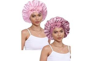 CHLINS 2 PCS Satin Bonnet Hair Bonnet for Sleeping Women Satin Hair Wrap with Elastic Tie Band Sleep Night Cap for Curly Hair