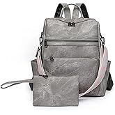 Puwuzixi Backpack Purse for Women, Waterproof PU Leather Back pack, Anti-Theft Women Backpack, Lightweight Fashion Multipurpose Purse Shoulder Bag Handbag, Grey