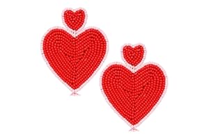 ARATLENCH Heart Earrings for Women Hypoallergenic Beaded Statement Dangle Earrings Boho Handmade Red Love Heart Bead Drop Dangling Earrings Valentine’s Day Earrings Jewelry Gift
