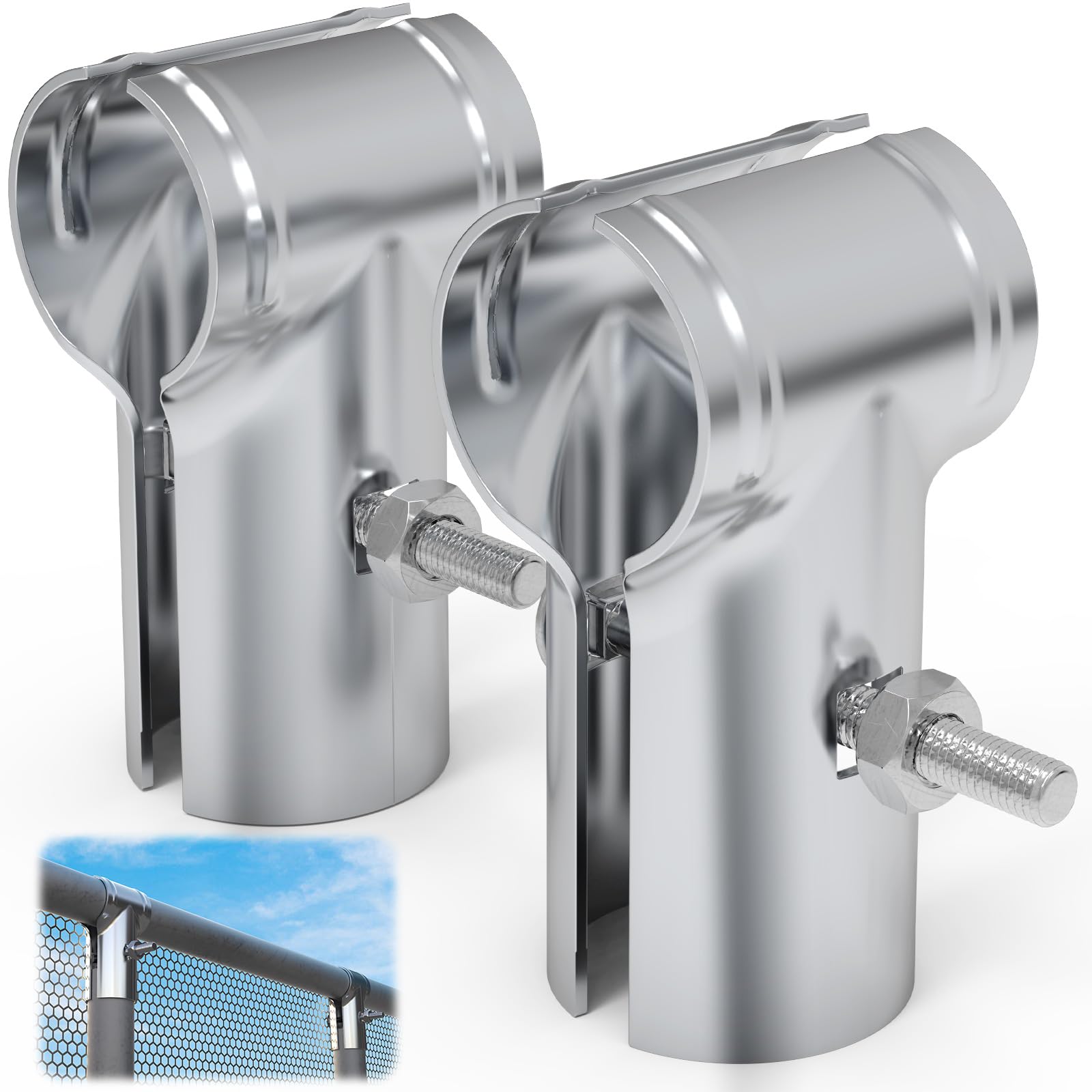 Photo 1 of IRENPORU 2 Pcs End Rail Clamps 1-5/8" x 1-5/8", T Pipe Clamp for 1-5/8" OD Pipe Chain Link Fence End Rail T Clamp Panel T Clamps Chain Link Fence Parts