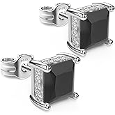 UNFAAR 18K White Gold Plated Sterling Silver Princess Cut Cubic Zirconia Stud Earrings Square CZ Diamond Stud Earrings for Women Men Hypoallergenic