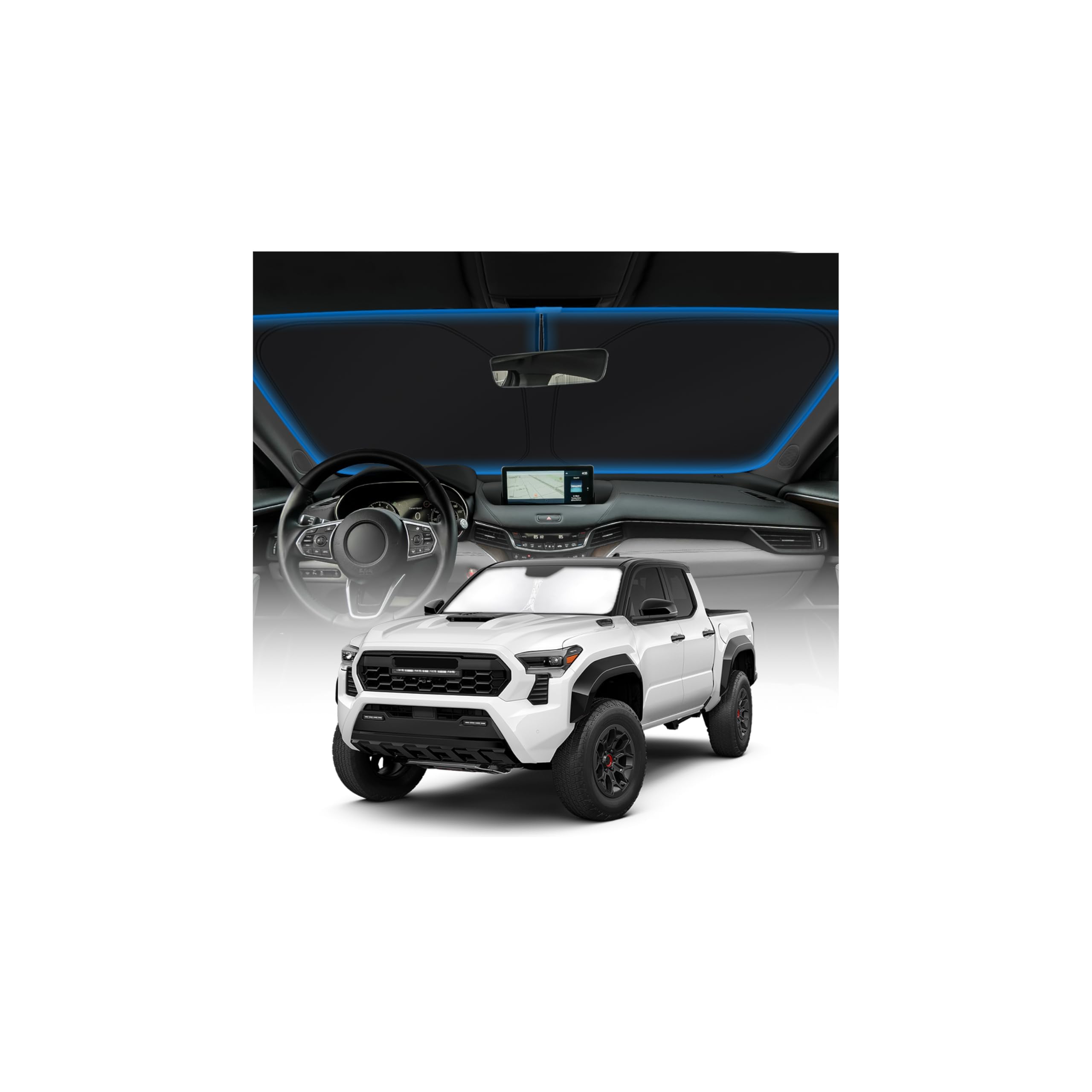 Photo 1 of KUST Windshield Sun Shade for Toyota Tacoma Accessories 2016-2025 2026 2Dr 4Dr Pickup Truck, Custom Fit Car Front Window Sunshade Sun Visor Protector Foldable Blocks UV Rays Keep Car Cooler
