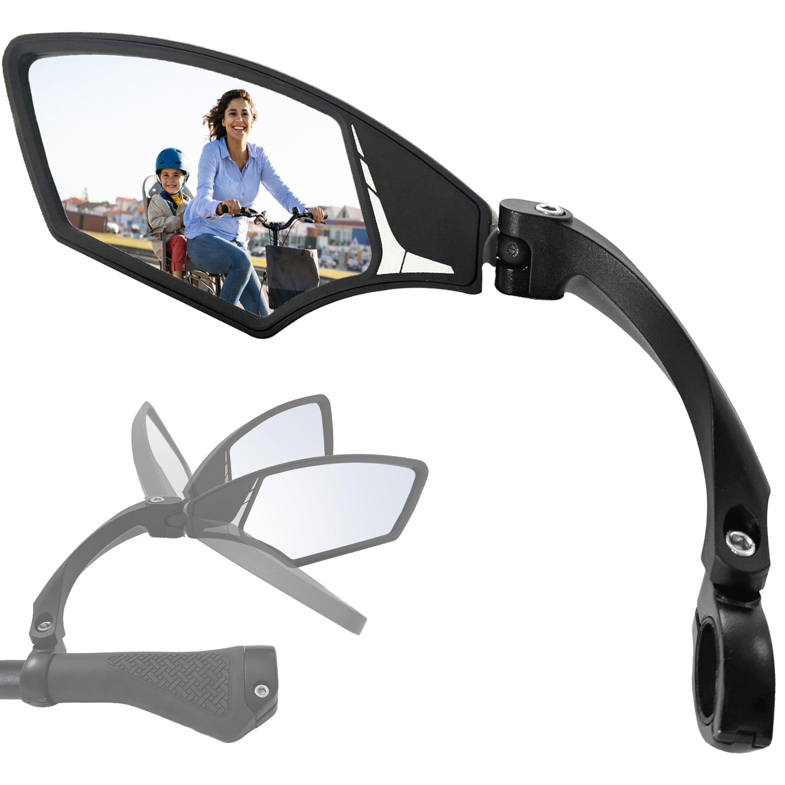 Hafny NEW Handlebar Bike Mirror, HD,Blast-resistant, E-bike Mirror, Glass Lens, HF-MR095 (Silver Left)
