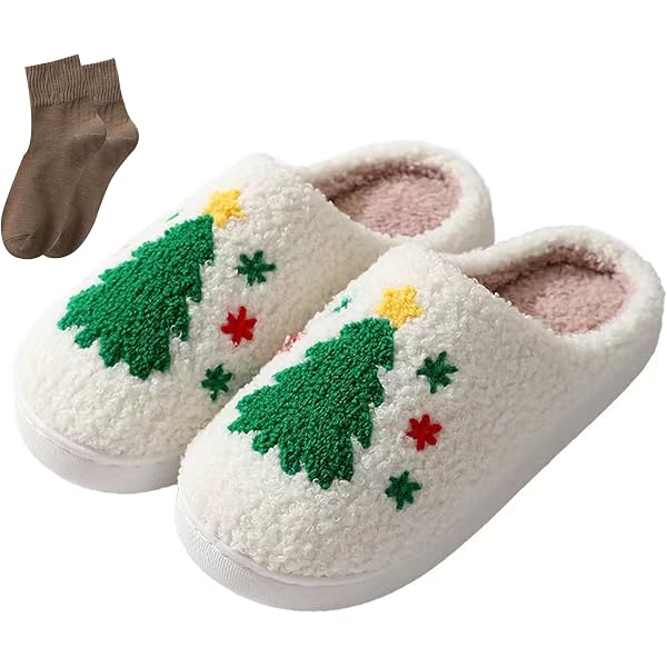 Cute Christmas Elk Slippers - Smiley Face Reindeer House Shoes With Memory Foam (Green, Women's 5.5-6 / Men's 4.5-5)