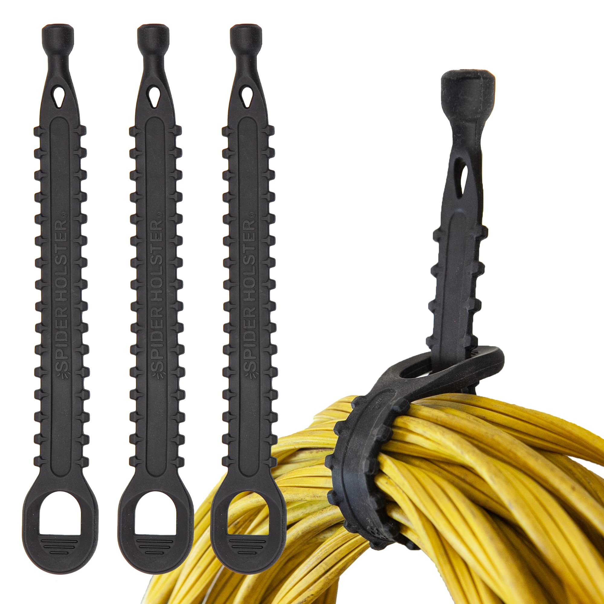 Spider Tool Holster - Storage Straps - Pack of THREE - Quick, hands free carry your cords, cables, ropes and other gear from your Spider Tool Holster, Tool Docks and wall hooks!, Black (5040TH)