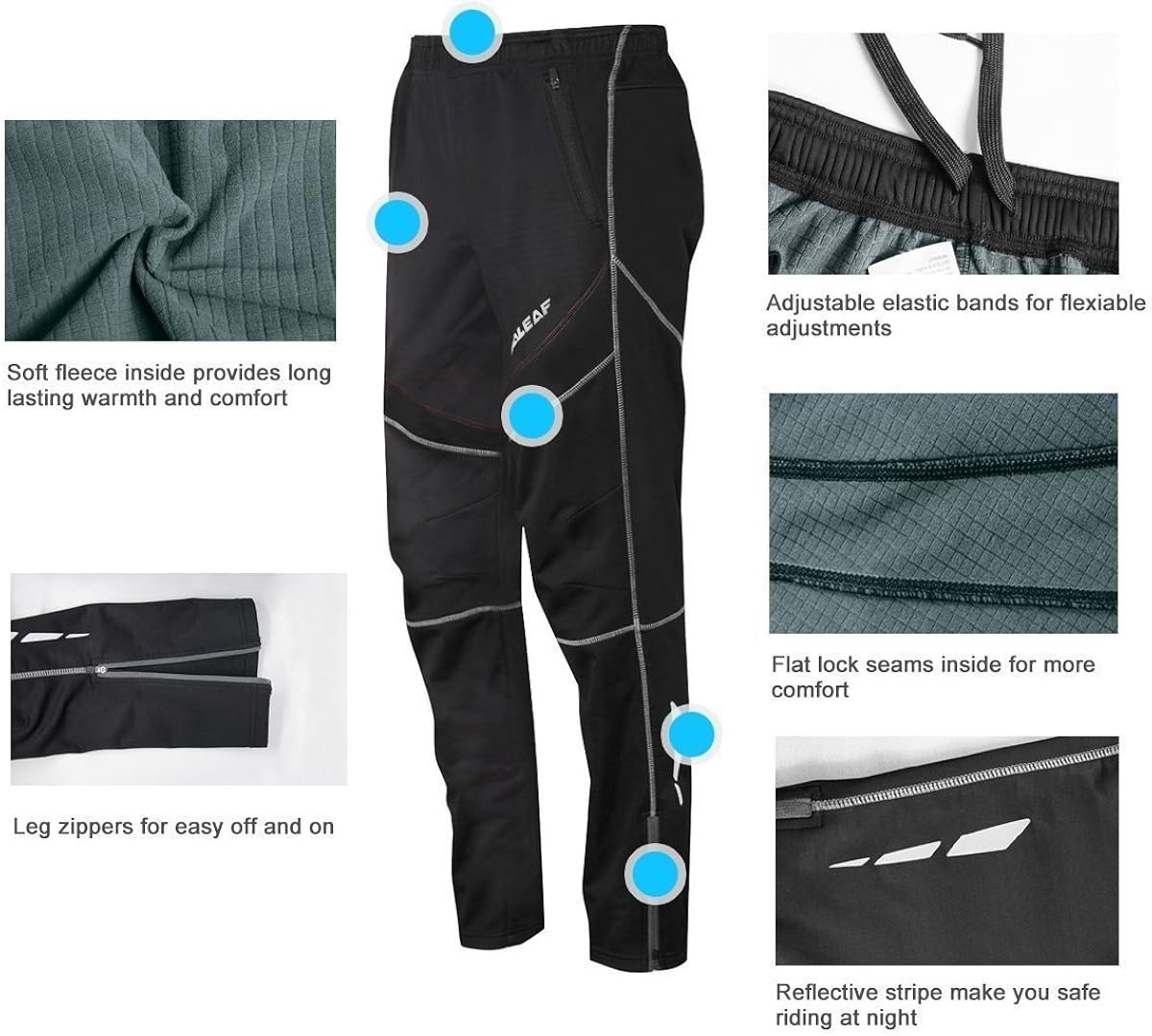 BALEAF Men's Biking Pants Thermal Fleece Winter Cycling Running Windproof Workout Mountain Bike with Pockets : Clothing