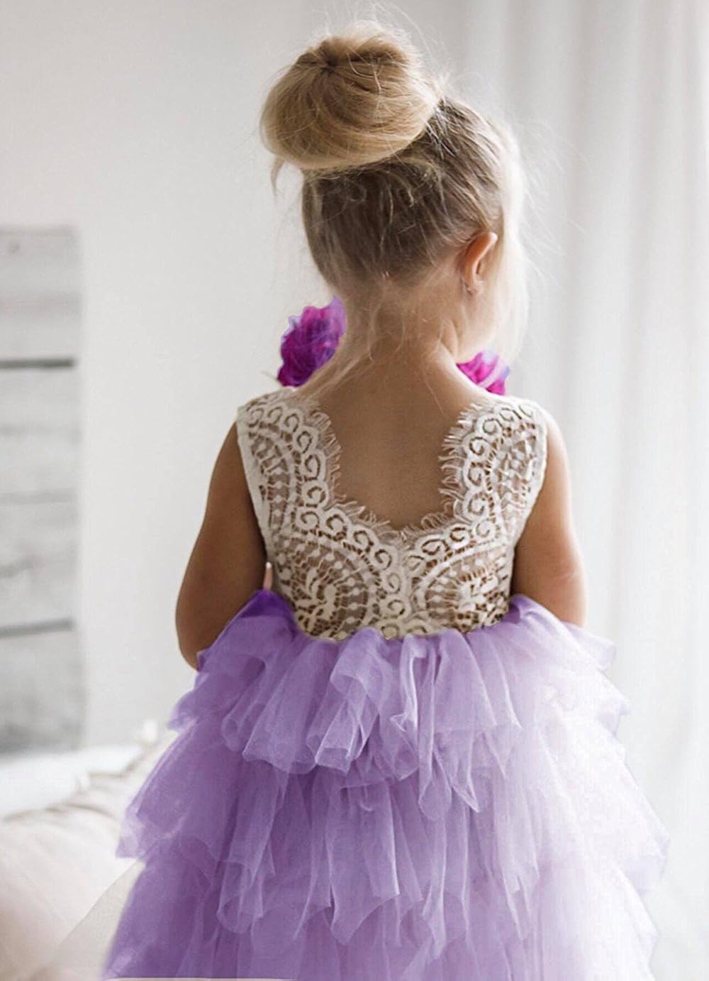 lace back flower girl dress