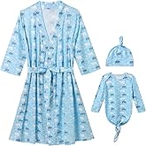 Mommy and Me Robe and Swaddle Set Floral Maternity and Baby Matching Delivery Blanket Headband for Mom Girl Boy 4pcs