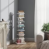 TUTOTAK Narrow Bookshelf, 8-Tier Bookcase, Spine Book Shelf for Small Space, Corner Standing Shelf for Living Room, Office, Study, Entryway, White BS06BW008