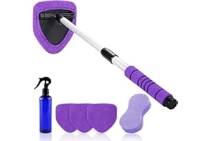 X XINDELL XINDELL Windshield Cleaner Tool – 24-inch Pink Car Interior&Exterior Window Cleaning Kit with Extendable Handle & 4 Microfiber Pads, Auto Wiper Brush for Car, Trucks, SUVs, RVs & Home -Gift for Women