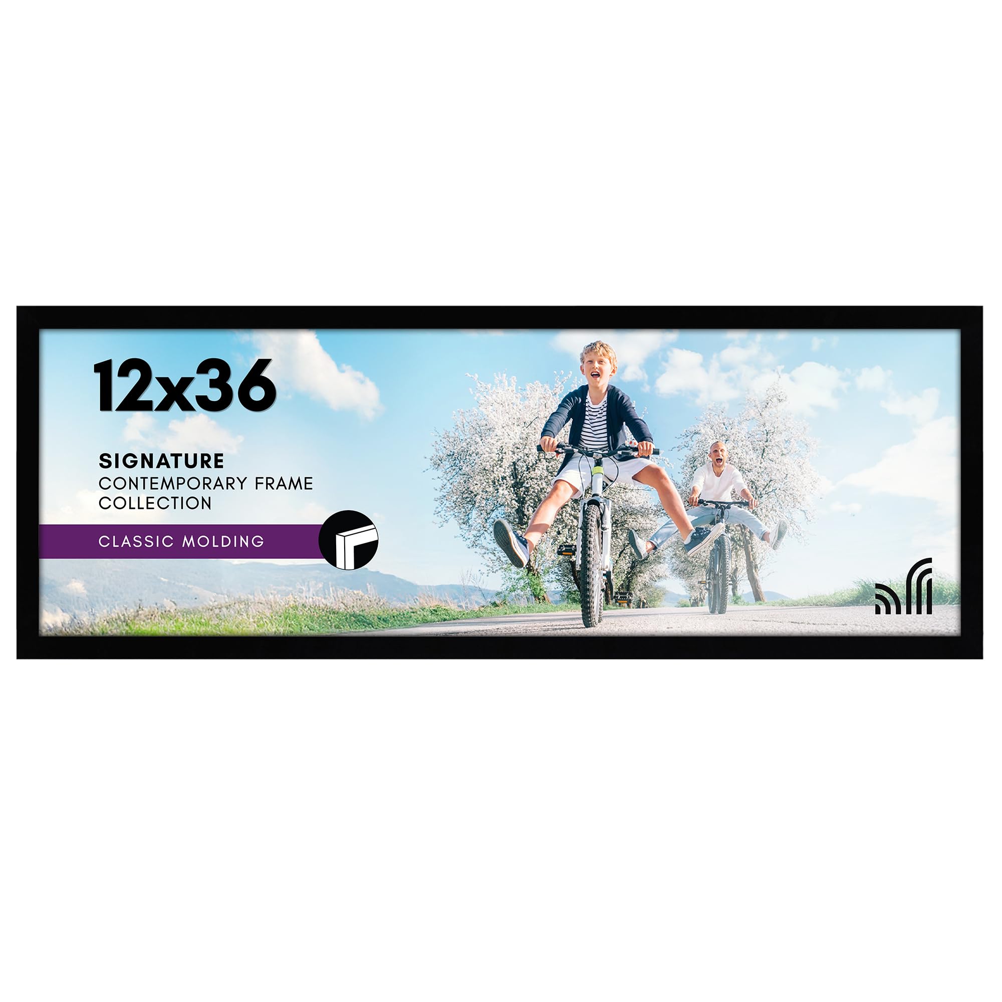 Photo 1 of **This item's frame is broken around all sides. Please see attached pictures below. **
Americanflat 12x36 Picture Frame in Black - Composite Wood with Polished Plexiglass - Horizontal and Vertical Formats for Wall