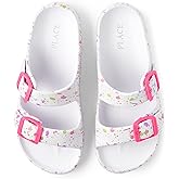 The Children's Place Girls Double Buckle Slip On Slide Sandals, White Paint Splatter