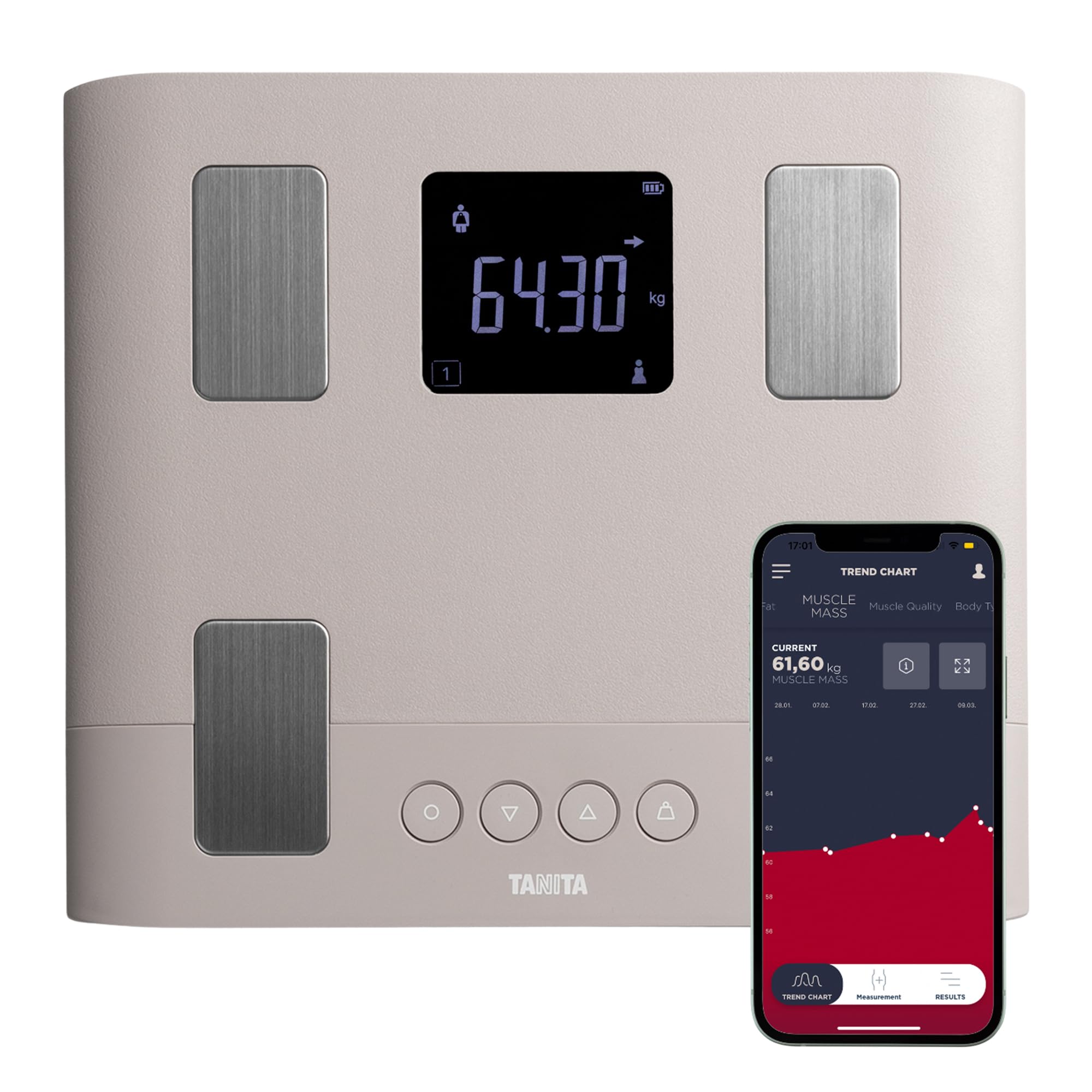 TANITA BC-333LE Smart Body Composition Scales for the Whole Family | Digital Bathroom Scales with App Connectivity, Child Mode, and Muscle Mass Analysis | Taupe