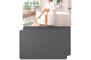 SUFOR 2Pack Stone Bath Mat, Diatomaceous Earth Shower Mat, Non-Slip Super Absorbent Quick Drying Bathroom Floor Mat, Natural, Easy to Clean (Dark Grey, 23.62 * 15.43)