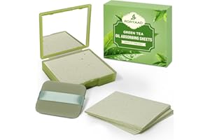 RQRYAAD 100 Oil Blotting Sheets for Face with Mirror & Puff, Green Tea Oil Absorbing Blotting Papers, Portable Blotting Sheets for All Skin Types, Makeup & Shine Control