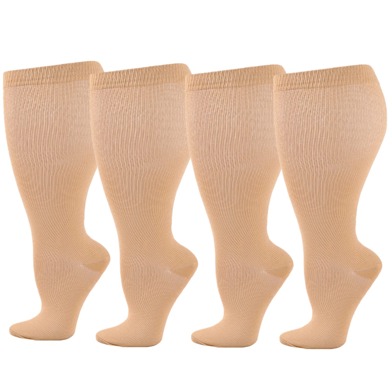 Wide Calf Compression Socks for Women Men, 4 Pairs Plus Size Extra Large Size Support Socks Stockings Reduces Swelling & Pain for Nurses Running Pregnant Travel Flight 20-25 mmHg