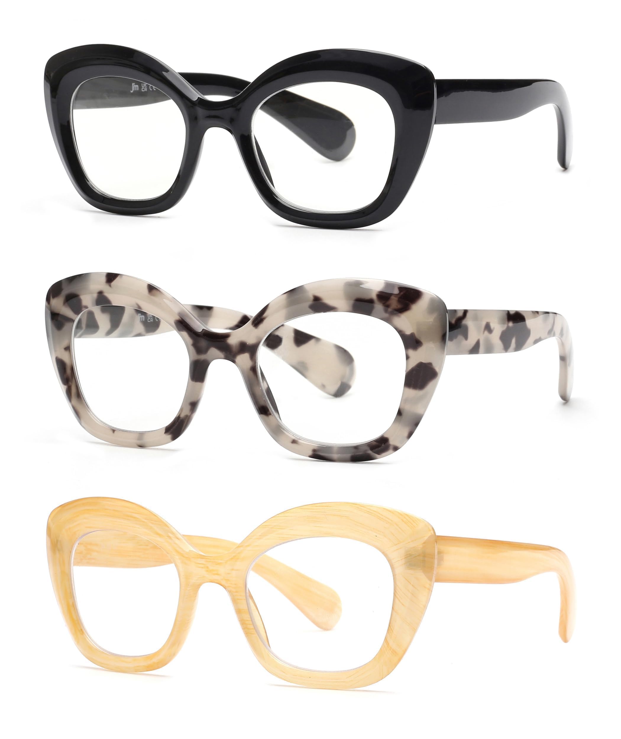 Photo 1 of JM 3 Pack Oversized Cat Eye Reading Glasses for Women Funky Blue Light Flexible Cateye Readers +2.0