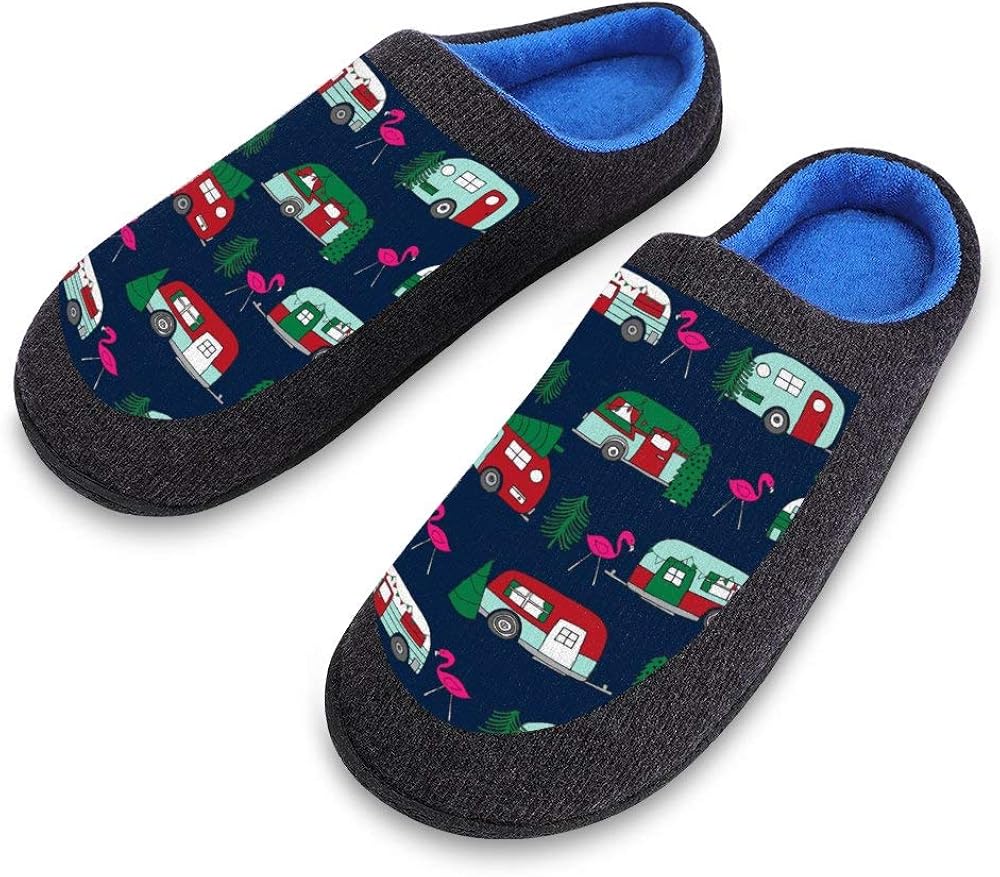 Christmas Camper Flamingo Car Men�s Home Slippers Winter Christmas Camper Flamingo Car Men�s Home Slippers Winter