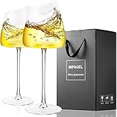 Slanted White Wine Glasses Set of 2, Modern No-lead Hand-Blown Long Stem Red Wine glasses,Premium Crystal Clear Glass with Unique Concave Base,Gift Box-for Anniversary,Wedding,and Christmas-13.5 oz