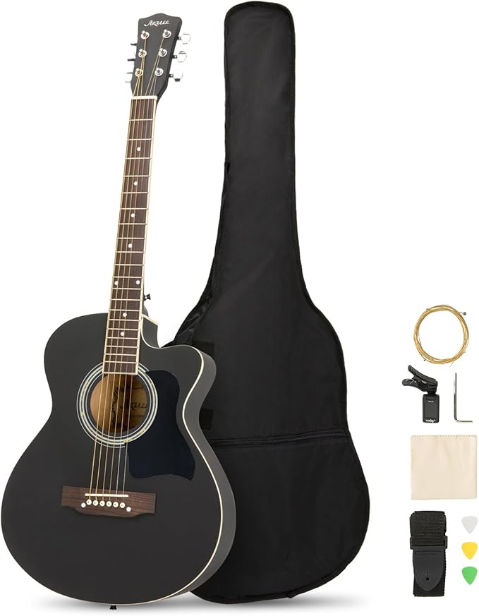 Artall 39 Inch Handmade Solid Wood Acoustic Cutaway Guitar Beginner Kit