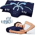 Cervical Pillow for Neck Pain Relief, Cooling Contour Memory Foam Pillows Support Odorless Ergonomic Neck Pillow Adjustable Orthopedic Bed Pillow for Side Back Stomach Sleeper with Pillowcase (Navy)