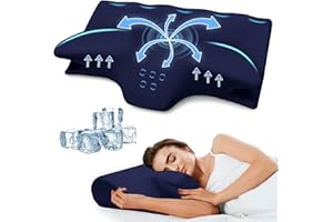 SUFOR Cervical Pillow for Neck Pain Relief, Cooling Contour Memory Foam Pillows Support Odorless Ergonomic Neck Pillow Adjustable Orthopedic Bed Pillow for Side Back Stomach Sleeper with Pillowcase (Navy)