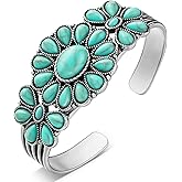 Bonuci Turquoise Bracelet Women Western Jewelry Retro Turquoise Stone Cuff Bracelet Adjustable Silver Bangle for Women Party