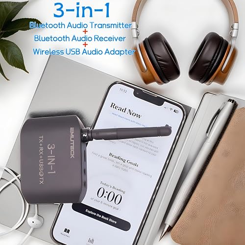 5.3 Long Range Bluetooth Transmitter & Receiver – TV Home Stereo Audio Adapter With 3.5mm AUX, RCA, USB (1 Year Warranty)