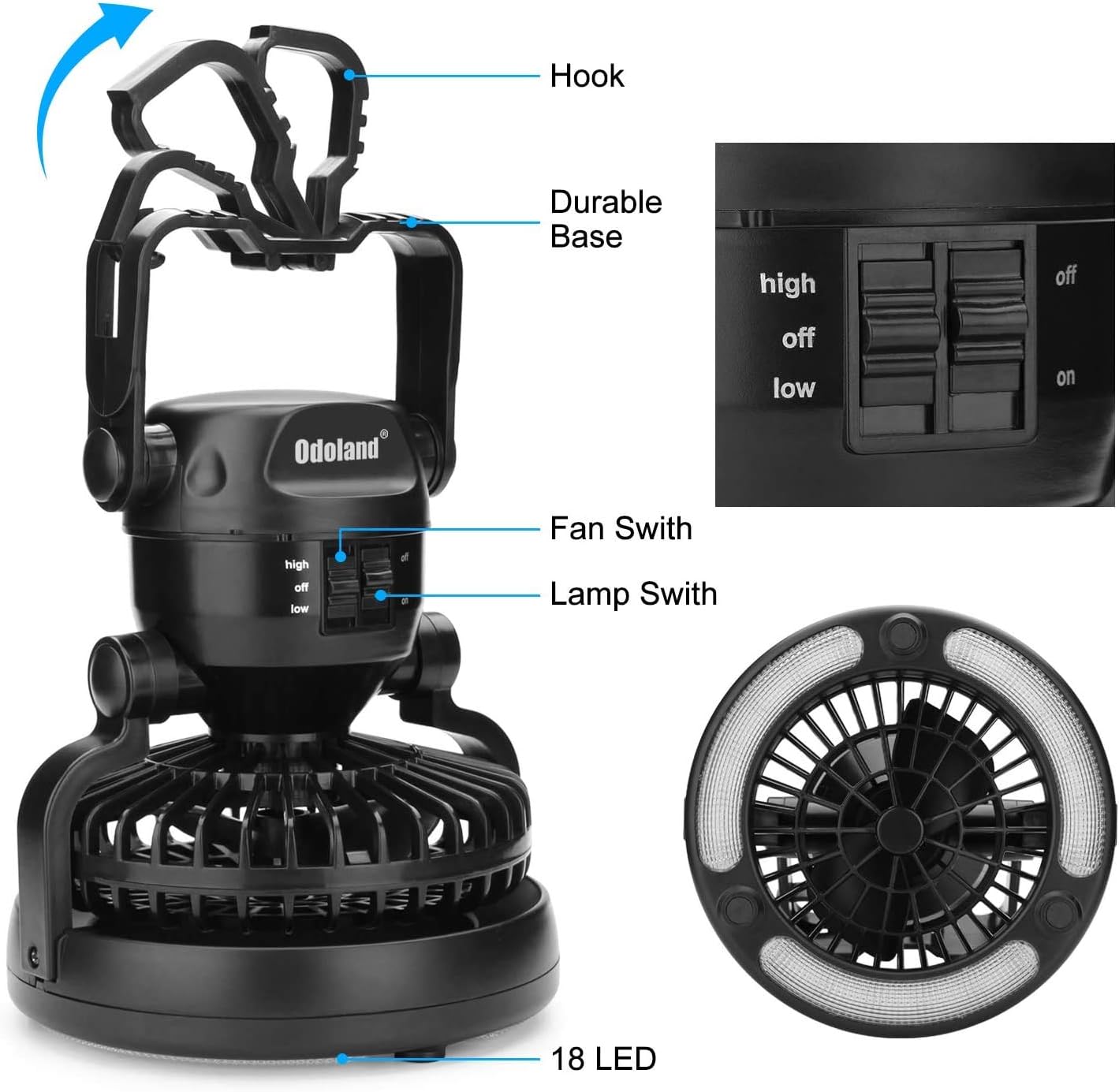 Odoland Portable LED Camping Lantern with Ceiling Fan - Hurricane Emergency Survival Kit: Sports & Outdoors