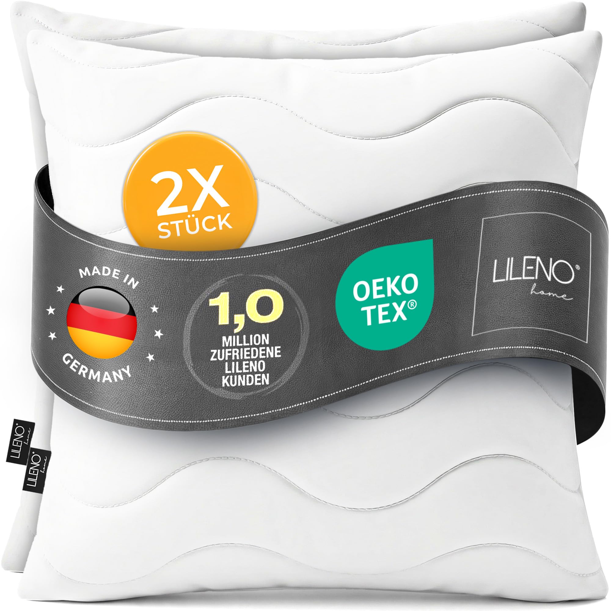LILENO HOME Kissen 60x60 (2er Set) – 95 °C waschbar, Oeko-Tex & Made in DE – Allergiker Kopfkissen 60x60 anpassbar für himmlischen Schlaf – Haut schmeichelndes & geruchsfreies Pillow