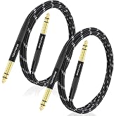 TONTONE 1/4 Inch TRS Cable 2-Pack 3.3FT, Quarter Inch 6.35mm Balanced Stereo Audio Cable, 1/4 to 1/4 Guitar Cables for Electric Guitar Bass Keyboard Mixer