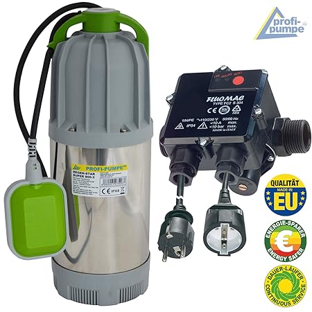 TAUCHPUMPE TAUCHDRUCKPUMPE ZISTERNENPUMPE REGENWASSERPUMPE Hauswasserwerk PUMPE Regen-Star-SUPER 800-3 mit 10m Kabel, mit EUR